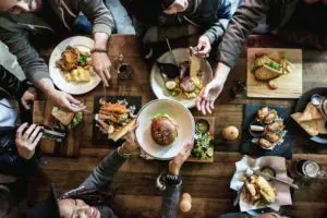 group friends eating together